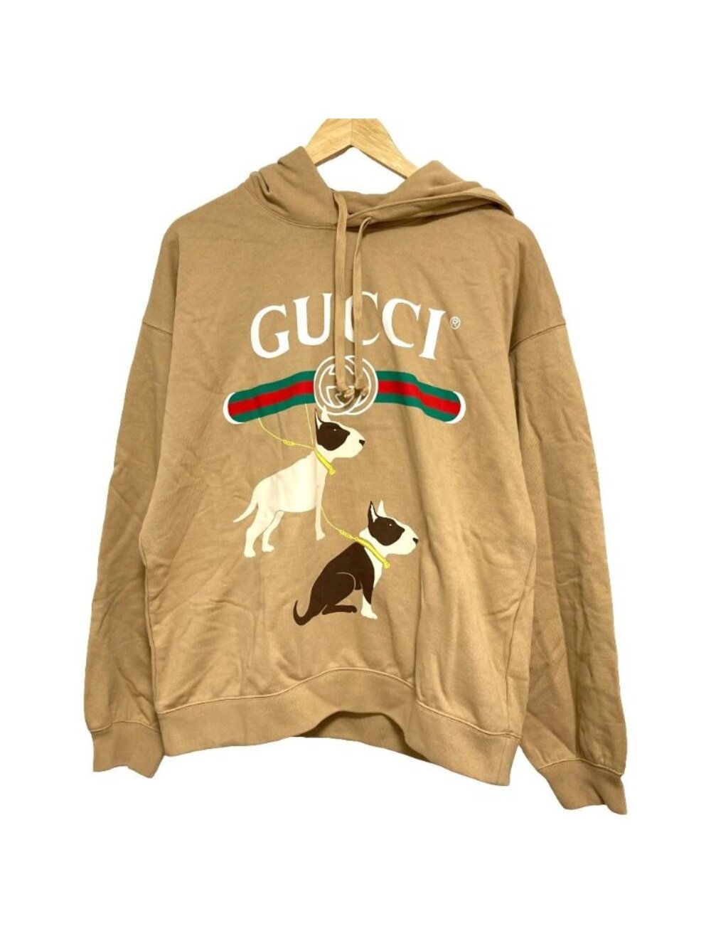 Gucci Logo Dog Print Pullover Sweatshirt Hoodie Beige S